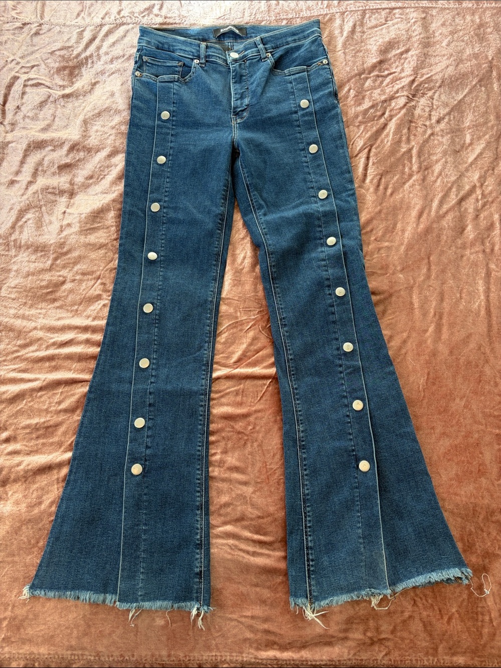 EXPRESS Bell Flare High Rise Snap-Front Jeans 8R